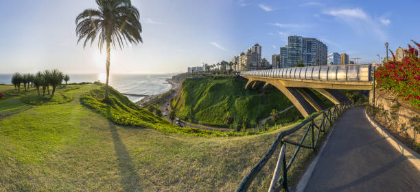 Panoramic view of Villena Rey Bridge of Miraflores district at afternoon.