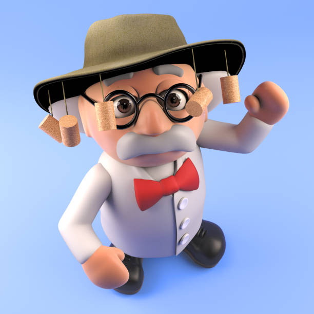 istock Mad scientist professor wearing an Australian bush hat, 3d illustration 1163230506