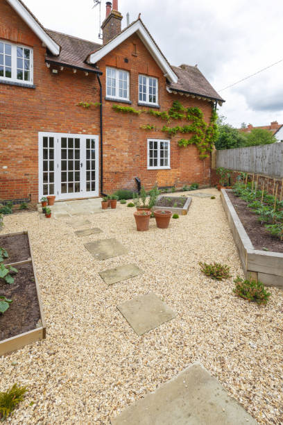 istock House and garden gravel york stone path 1163237237