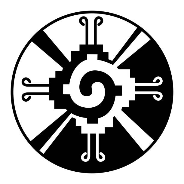ilustraciones, imágenes clip art, dibujos animados e iconos de stock de símbolo hunab ku - ilustraciones de azteca logo