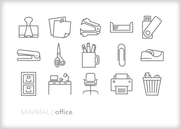 Vector illustration of Office accessories line icon set