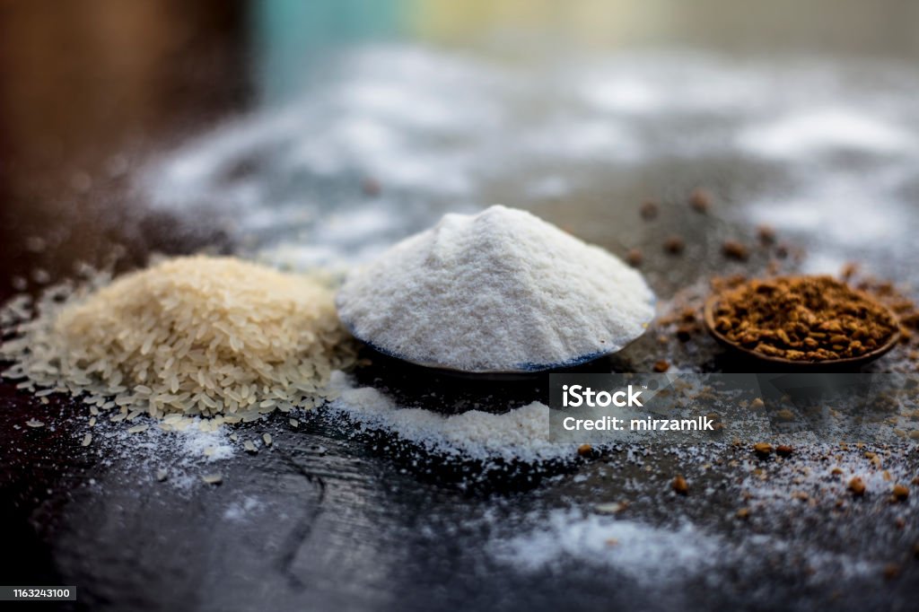 Hair Growth Remedy Of Rice Flour Water And Fenugreek Seed Powder On Wooden  Surface Stock Photo - Download Image Now - iStock