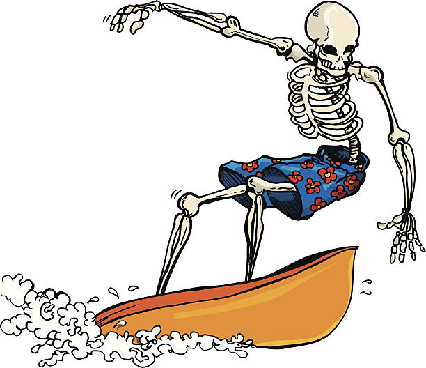 ilustrações de stock, clip art, desenhos animados e ícones de esqueleto surfista - big wave surfing