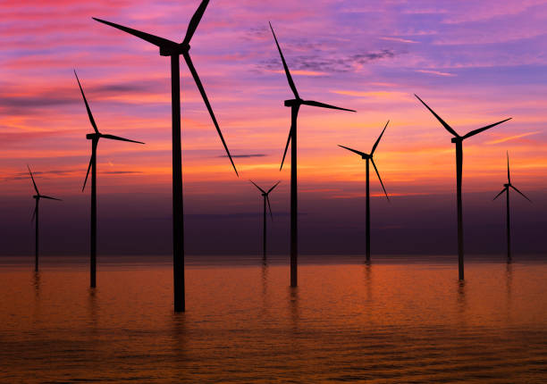 wind turbine farm in beautiful nature landscape. - climate wind engine wind turbine imagens e fotografias de stock