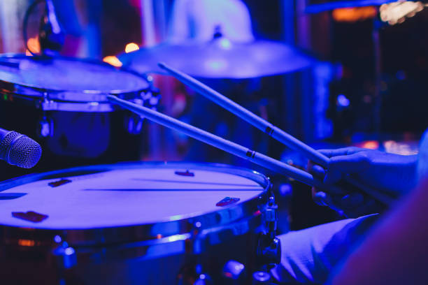 istock Drum kit on stage in the spotlight color. 1163244296