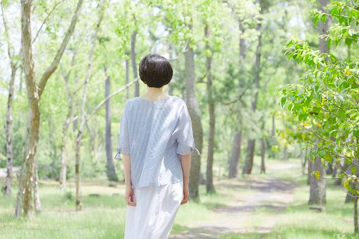Japanese woman walking outdoor
