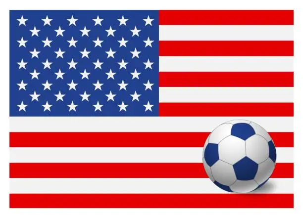 Vector illustration of United States flag and soccer ball