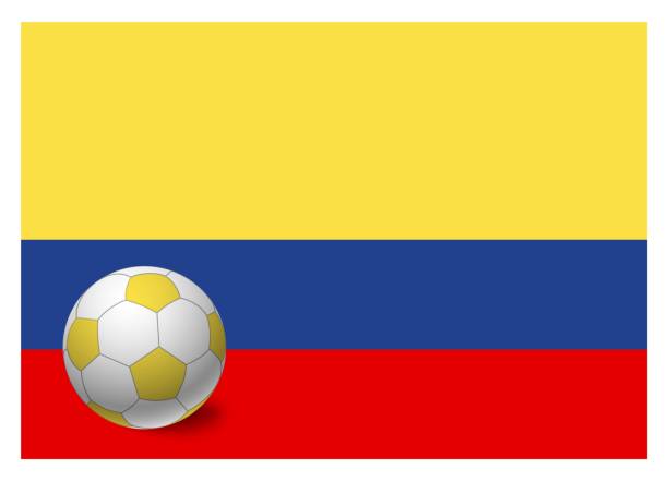 istock Colombia flag and soccer ball 1163254616
