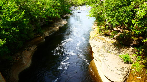 istock River in green vegetation and rocks worn by water 1163259582