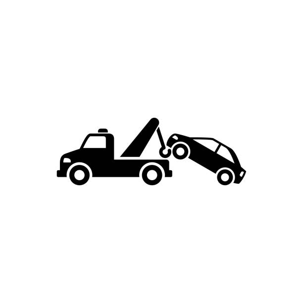 견인 트럭 아이콘 - tow truck towing car truck stock illustrations