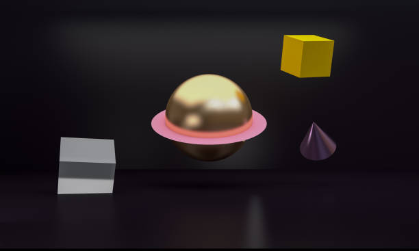 istock Minimalist Geometric shape colorful scene, 3d rendering. 1163270800