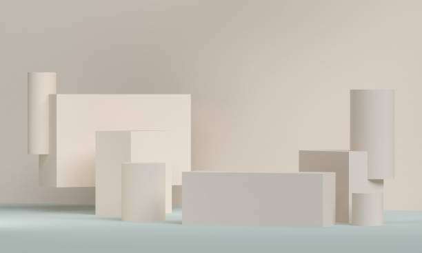 istock Minimalist abstract background, primitive geometrical figures, pastel colors, 3D render. 1163270825