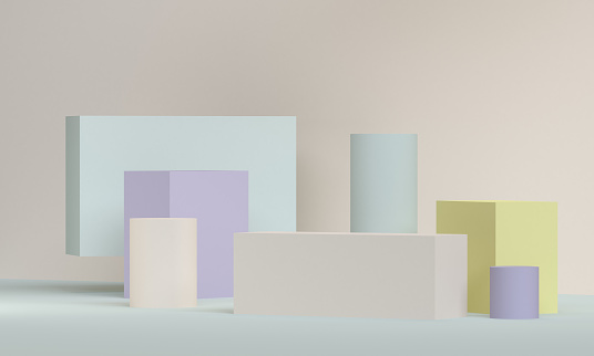 Minimalist geometrical abstract background, pastel colors, 3D render.