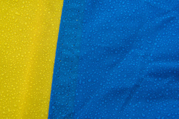 istock texture tent blue yellow ,Water drop on fabric, texture background 1163271711