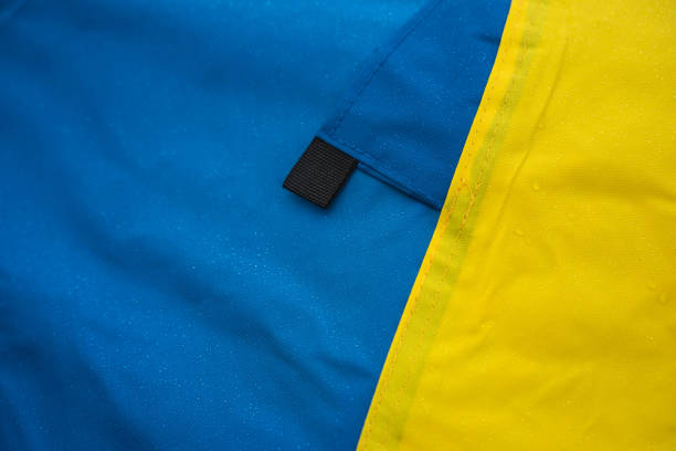 istock texture tent blue yellow ,Water drop on fabric, texture background 1163271715