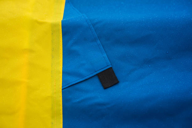 istock texture tent blue yellow ,Water drop on fabric, texture background 1163271742