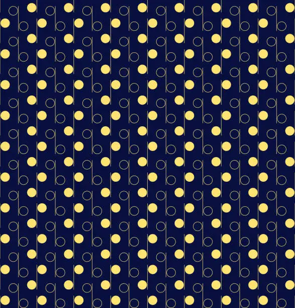 Vector illustration of line and circle shapes. vector seamless pattern. simple repetitive background. textile paint. fabric swatch. wrapping paper. continuous print. yellow lines and circles on blue