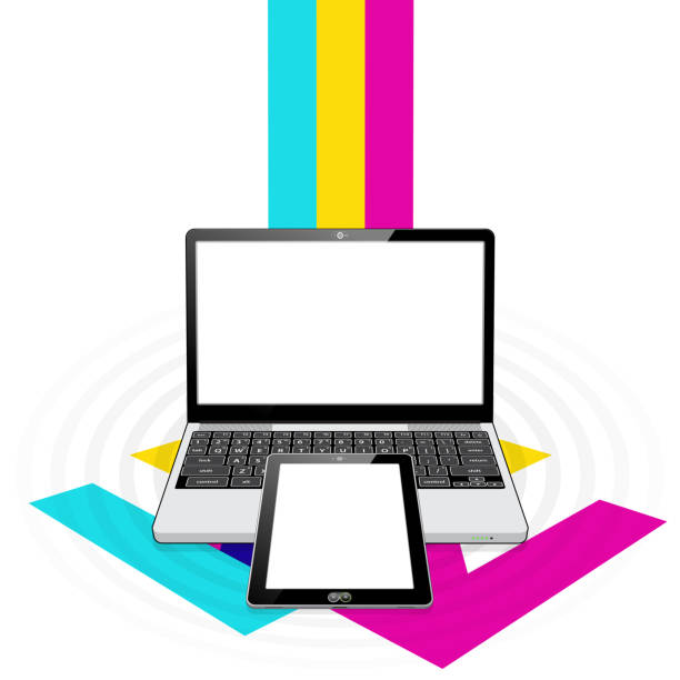 strumień danych laptop i tablet - data mobility downloading digital tablet stock illustrations