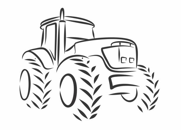 der traktor skizze. - traktor stock-grafiken, -clipart, -cartoons und -symbole