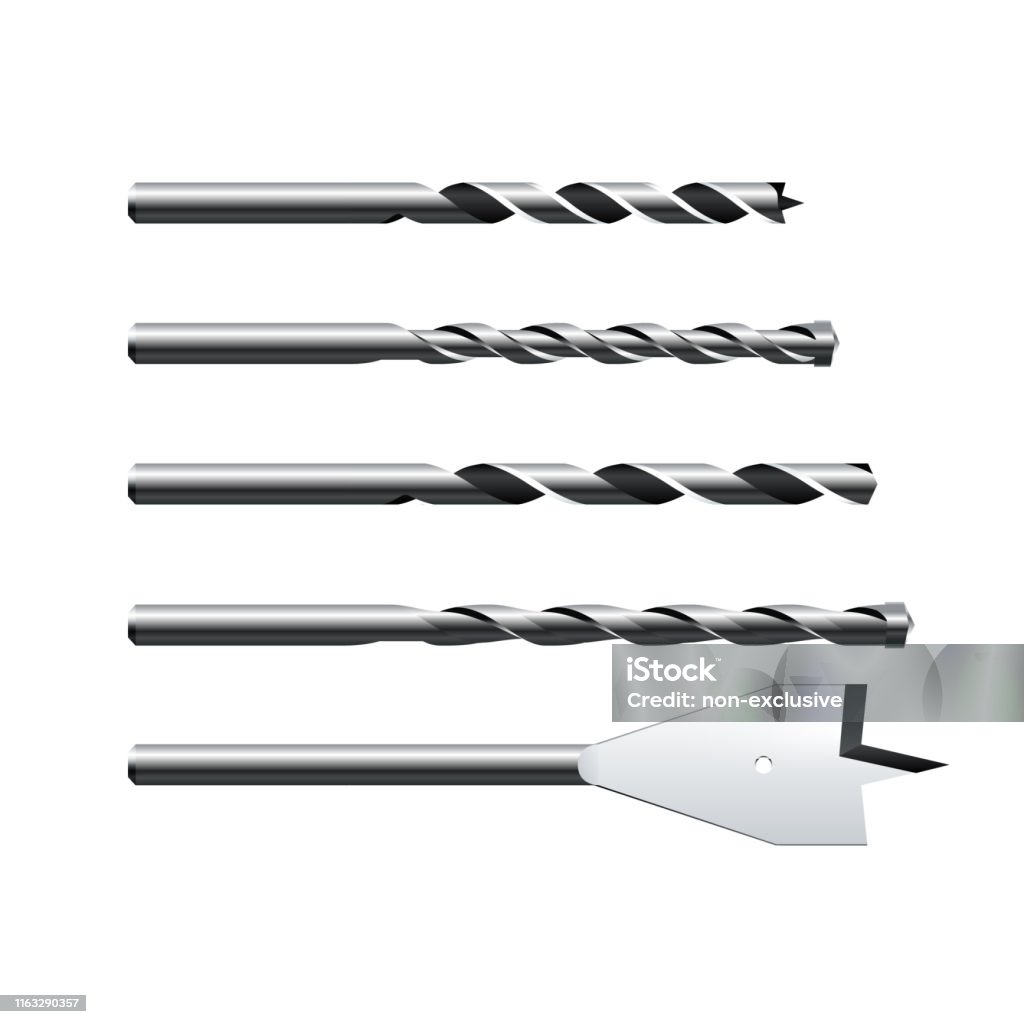 Driling Bit Vector Set Of Realistic Different Steel Drill Bits Vector Illustration ...