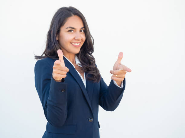 istock Friendly smiling female manager choosing you 1163294859