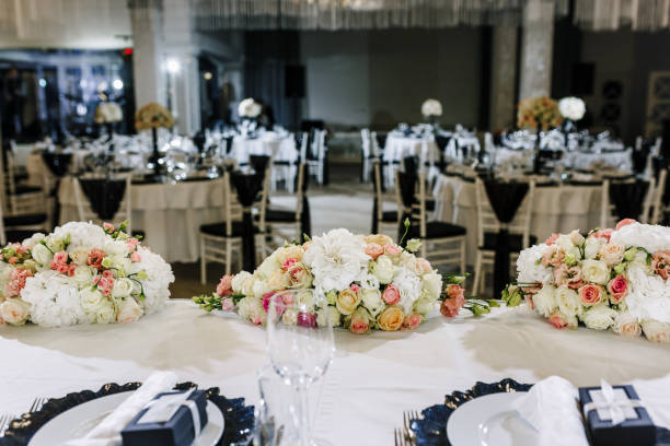 istock Elegant Wedding Reception table decor and centerpieces. Restaurant decor for event 1163297816