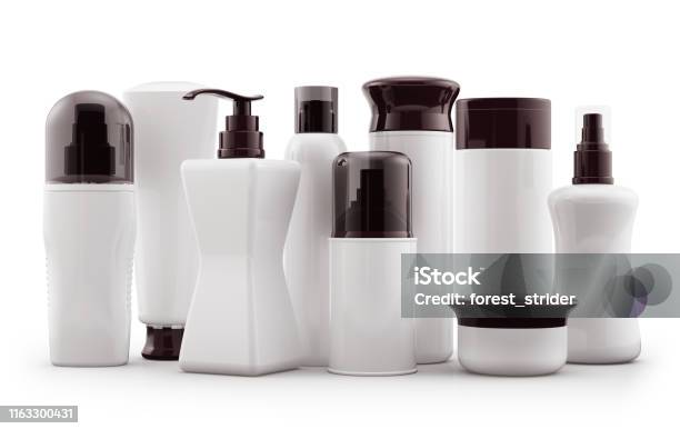 Mockup Realistic Makeup And Cosmetic Bottle Stock Photo - Download Image Now - Bottle, Make-Up, Packaging