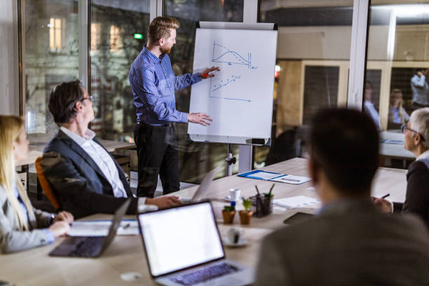 istock Young CEO analyzing charts with his team during late presentation in the office. 1163300462