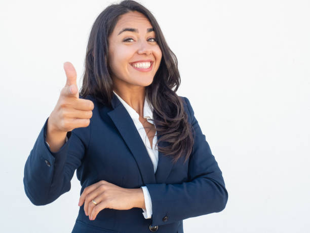 istock Joyful friendly businesswoman choosing you 1163301923