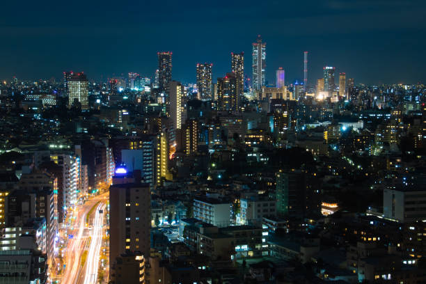 istock Tokyo skyline with skyscrapers at night 1163302742