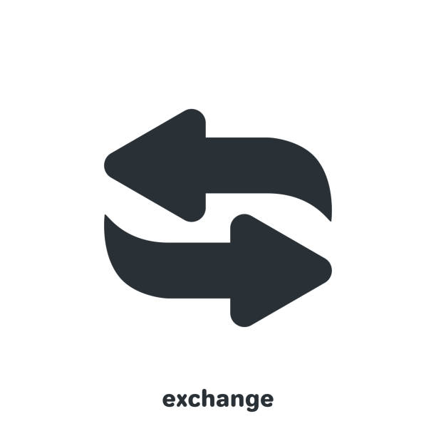exchange flat vector image on white background, black arrows pointing in different directions, money exchange icon change symbols stock illustrations