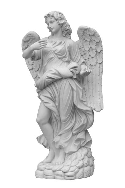 europäische kirche geflügelten engel skulptur, ps pfad karte - statue angel marble white stock-fotos und bilder