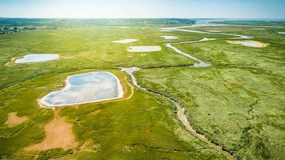 French river Somme delta shot by drone