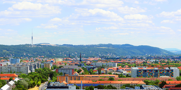 Panorama of Dresden, Germany. Aerial view of the city. Johannstadt, Altstadt