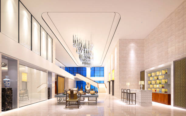 istock 3d render of luxury hotel lobby and reception 1163327074