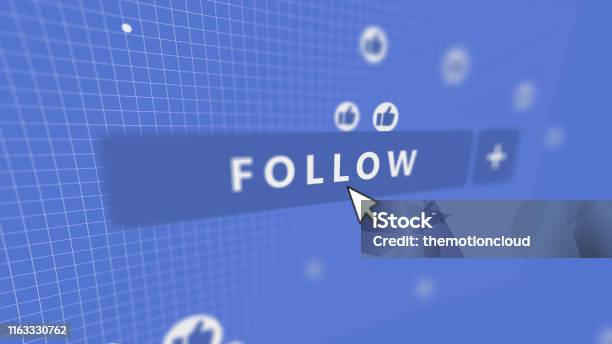 Social Media Follow Button Mouse Pointer Stock Photo - Download Image Now - Social Media Followers, USA, Image-based Social Media