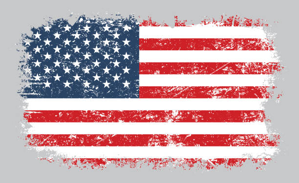 ilustraciones, imágenes clip art, dibujos animados e iconos de stock de ilustración vectorial de la bandera americana de grunge - weatered