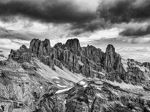 Dolomites mountains Black and white image Italy