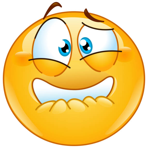 Frightened emoticon Frightened emoji emoticon bighting his lip, stressed, sick or nausea embarrassed stock illustrations