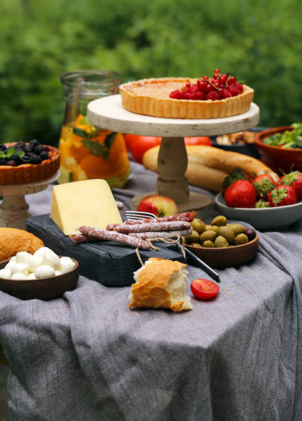 istock picnic in nature, pies and salads 1163334655
