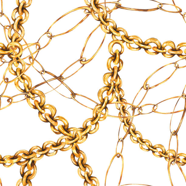 ilustrações de stock, clip art, desenhos animados e ícones de watercolor gold chains and rings seamless pattern, fashion vintage luxury elements - 3148