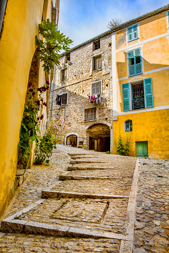 Place Lascaris (Place du Mont-Agel) in the medieval village of Peille, Alpes-Maritimes, Provence, France