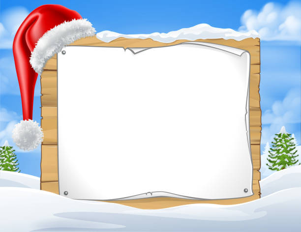 noel işareti santa hat kış kar sahnesi - chris snow stock illustrations