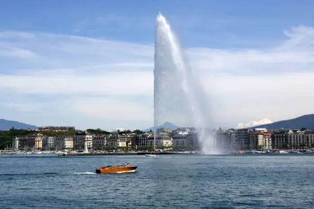 The Jet d'Eau (Water-Jet) is a large fountain in Geneva, Switzerland, and is one of the city's most famous landmarks.