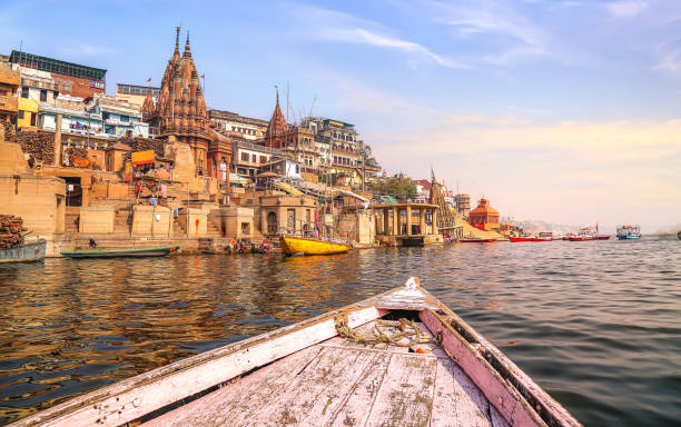 istock Varanasi city architecture at sunset as viewed from a boat on river Ganges 1163341064