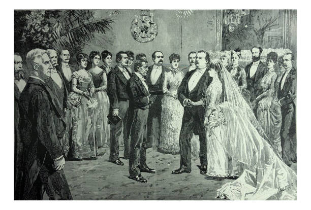 Antique illustration - The ceremony at Grover Cleveland's marriage From Great Men and Famous Women grover cleveland stock illustrations