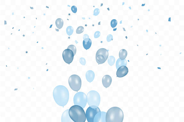 istock Boy's birthday. Happy Birthday Background With blue Balloons And Confetti. Celebration Event Party. Multicolored. Vector 1163342500