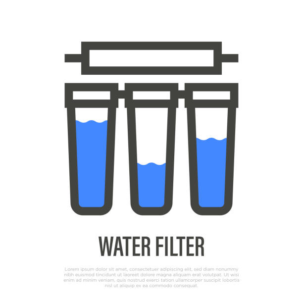 Water filter with cartridges thin line icon. System of water purification. Vector illustration. Water filter with cartridges thin line icon. System of water purification. Vector illustration. water filter stock illustrations