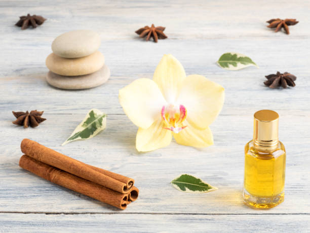 istock Still life from natural aromatherapy ingredients on a white wooden background 1163348213