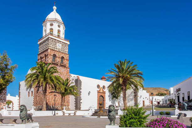 Bell tower of Iglesia Parroquial de Nuestra Senora de Guadalupe - the parish church in Teguise, Lanzarote, Canary islands.